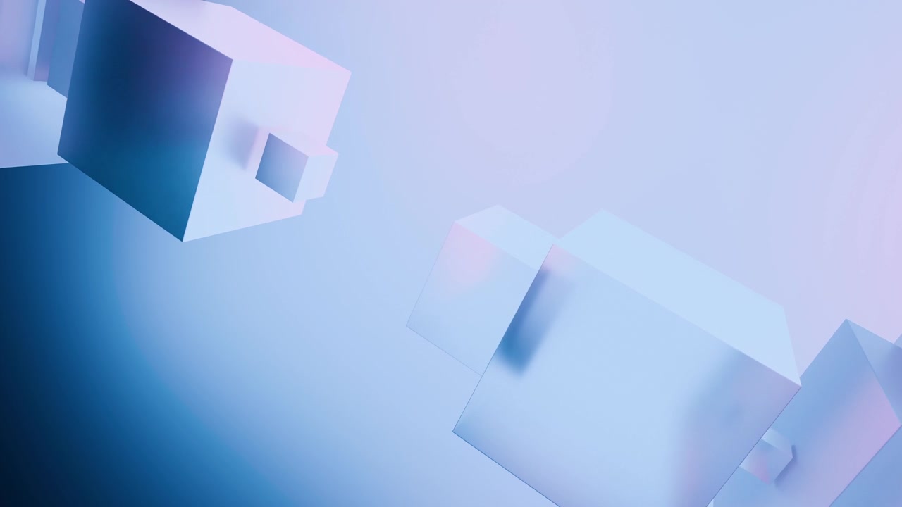 Soft pastel geometric blocks float over a smooth blue and pink gradient backdrop, creating a clean modern composition with gentle light, depth, and minimal
