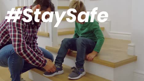 Animation-Des-„Stay-Safe“-Textes-über-Vater-Und-Sohn-Zu-Hause