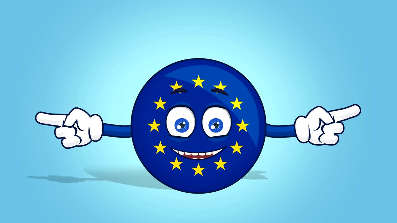 만화 유럽 연합 아이콘 발 이중 측면 포인터 얼굴 애니메이션