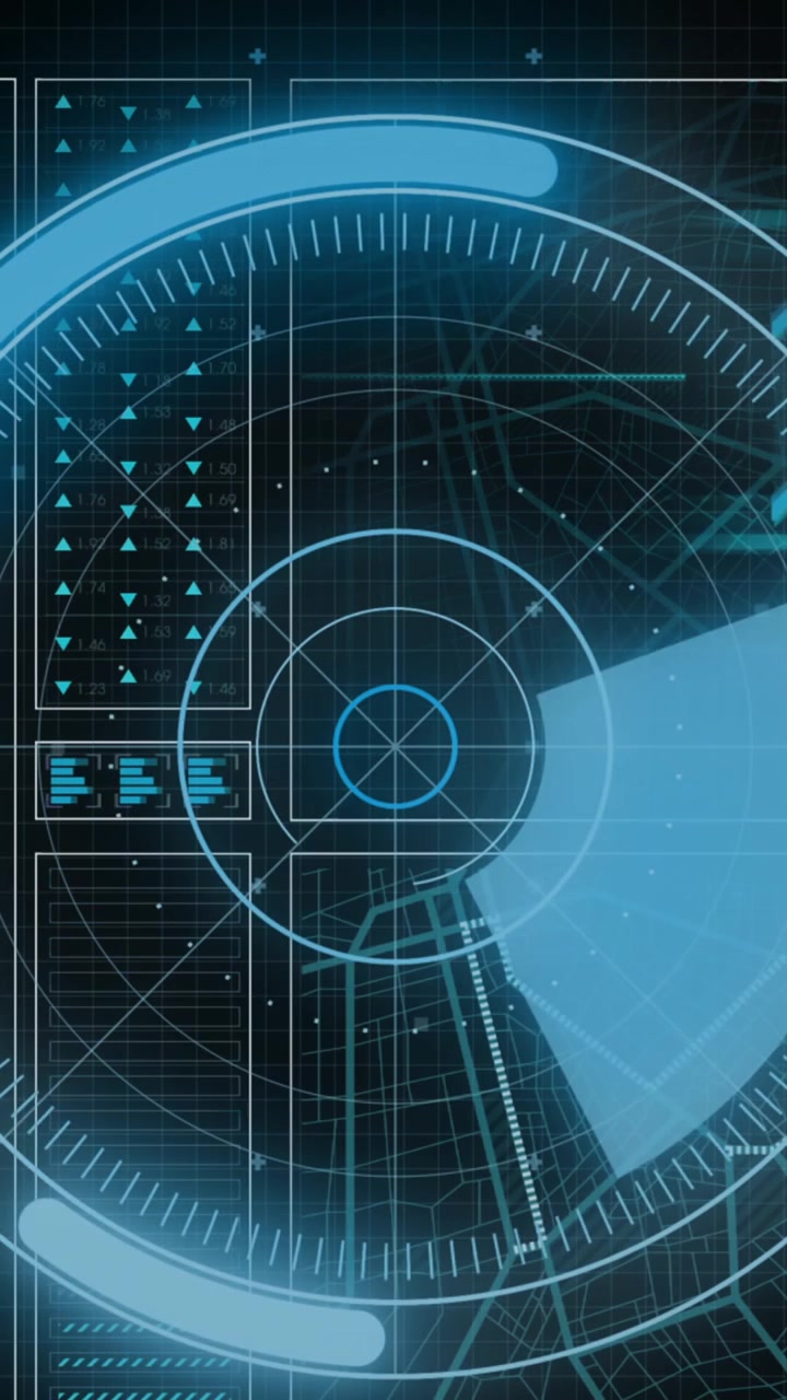 Animation of circular scanner and processing data on interface with black background