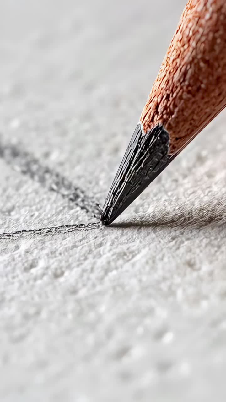 Vertical video: Touching graphite pencil tip drawing and darkening line on white paper, copy space