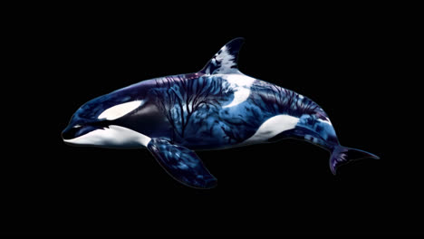 double exposure orca animal animation isolated asset, transparent 4k video, alpha channel, prores