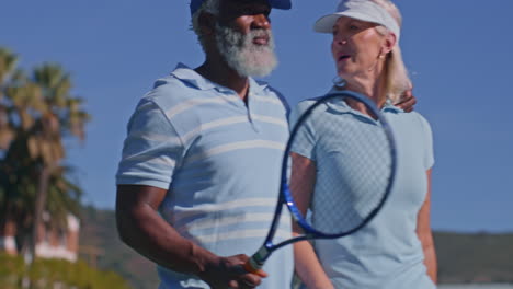 senior couple playing tennis outdoors