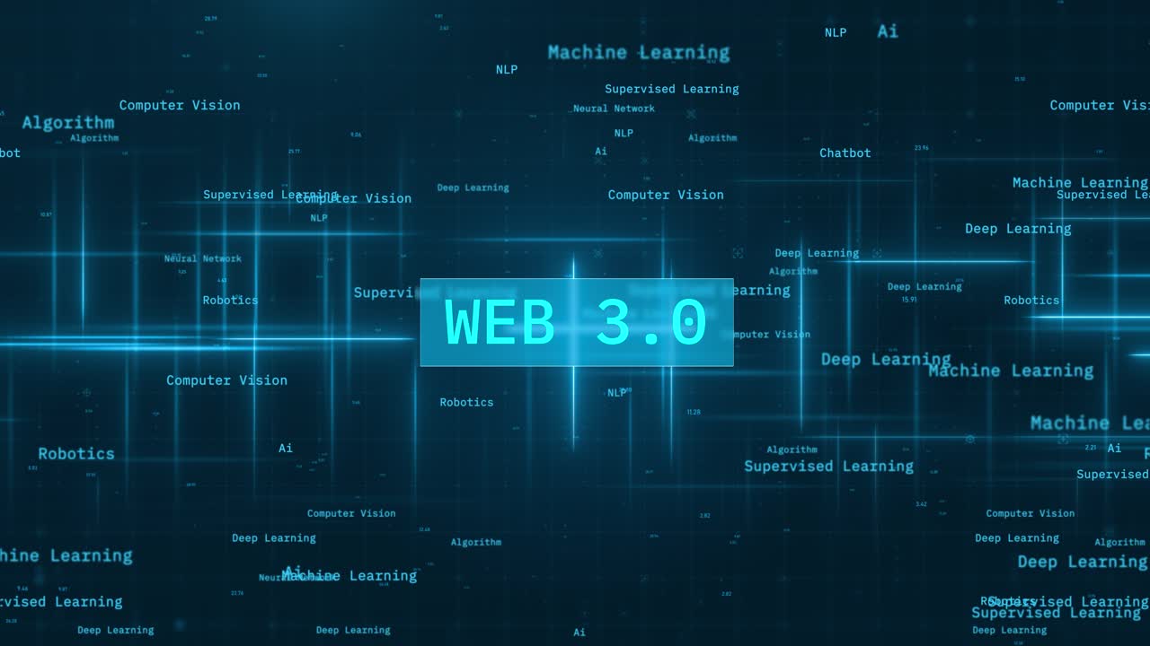 Web 3.0 Text on Futuristic Cyberspace Background