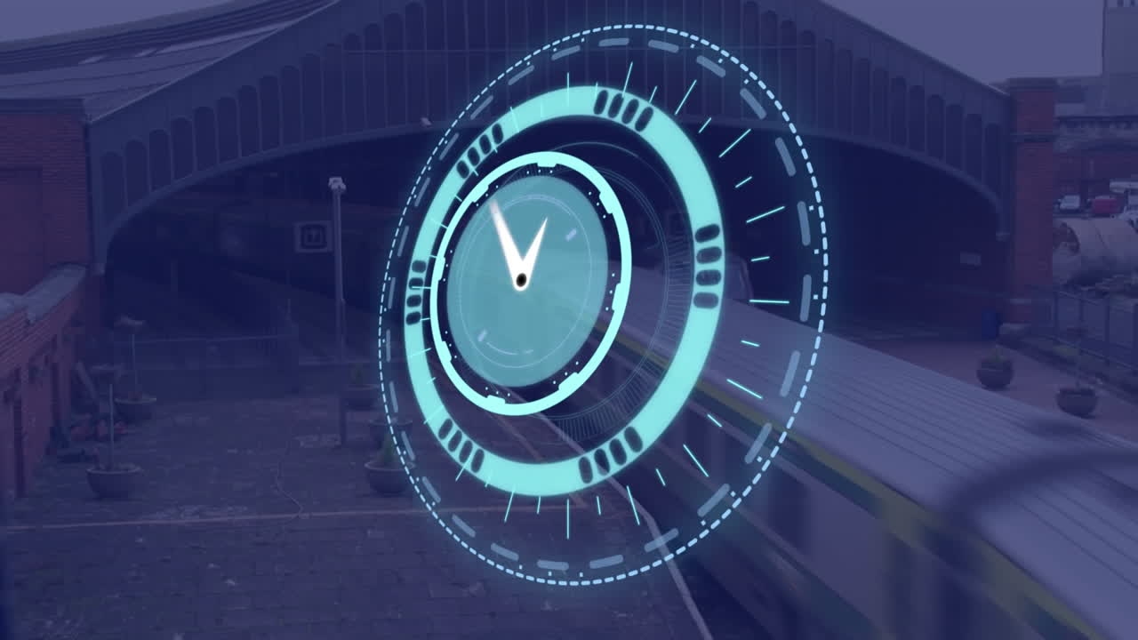 animación del reloj moviéndose rápidamente sobre el tren