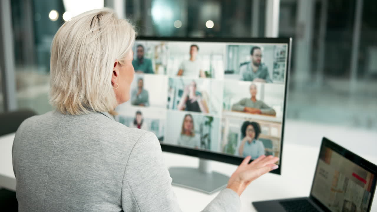 Woman on a video call with multiple people