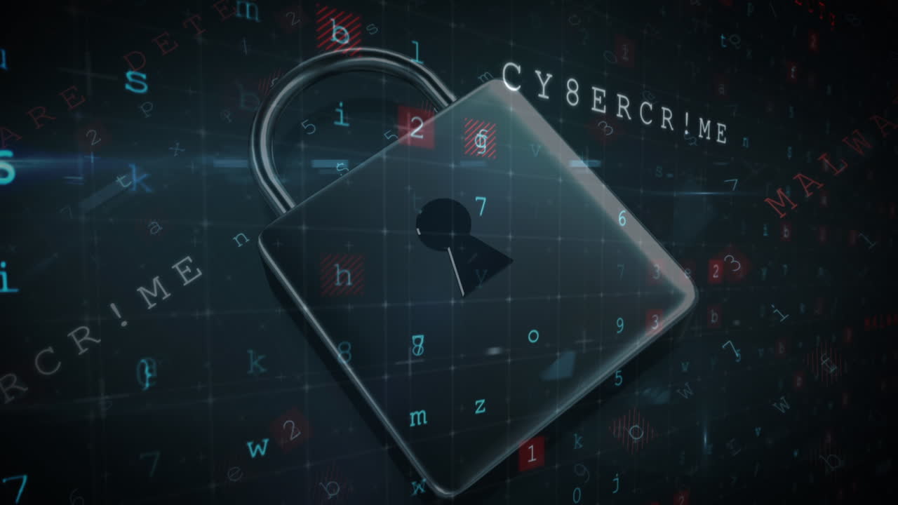animación del candado de seguridad sobre el procesamiento de datos en fondo oscuro
