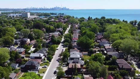 houses from an aerial point over view on the coast of lake ontario in the summer