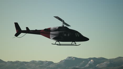 helicóptero voando em câmera lenta extrema e céu ao pôr-do-sol