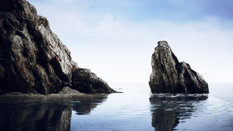 summer view of sea caves and rock cliffs