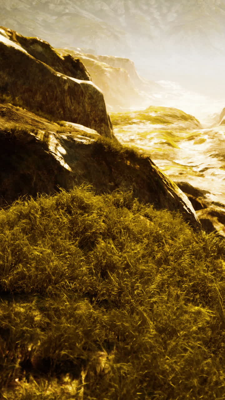 пейзаж горной долины золотого часа