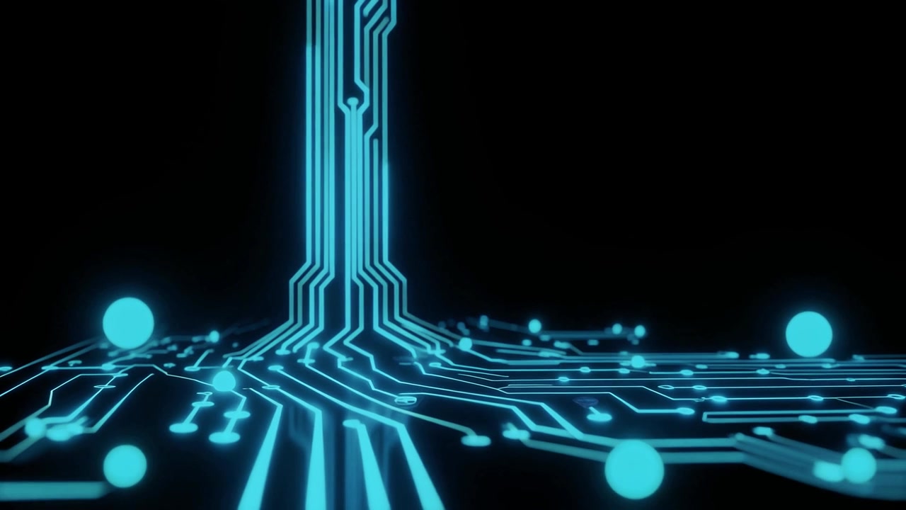 Animated Digital Circuit Board Representing Data Flow and Technology