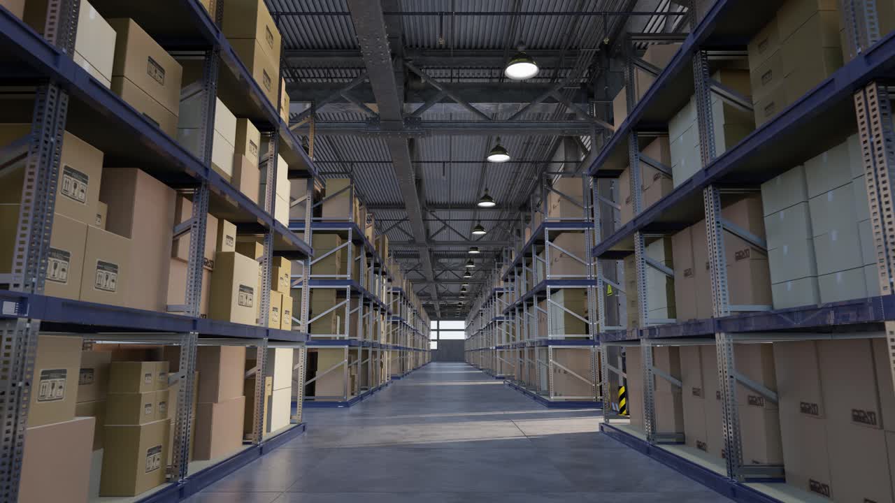 Interior of warehouse with boxes 3d render