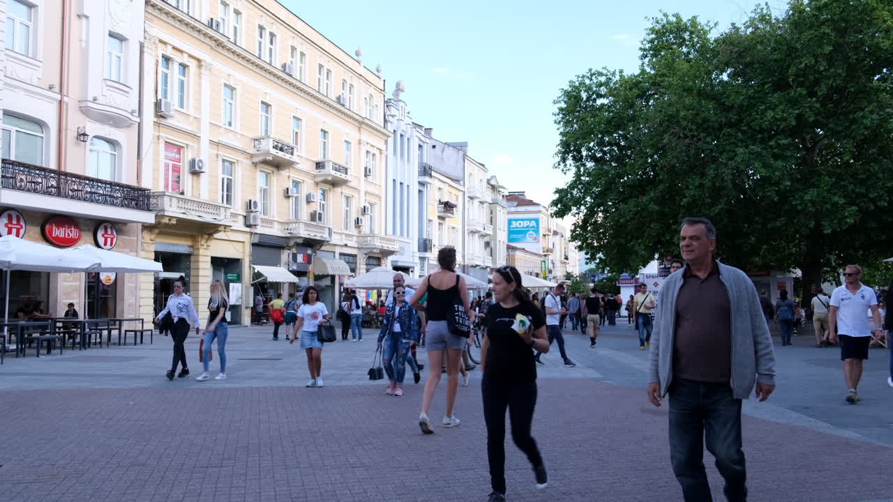 A lot of people walking in downtown Plovdiv, European capital of culture for 2019