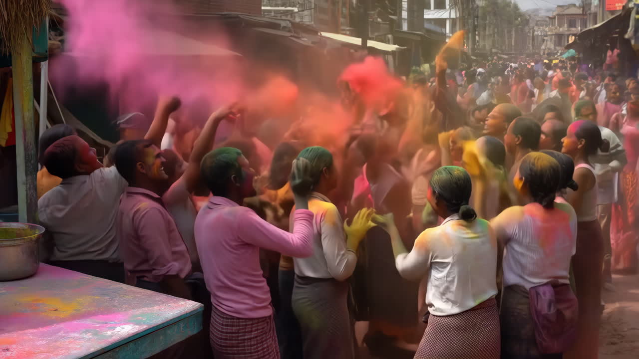 Persone che celebrano il festival Holi con polveri colorate