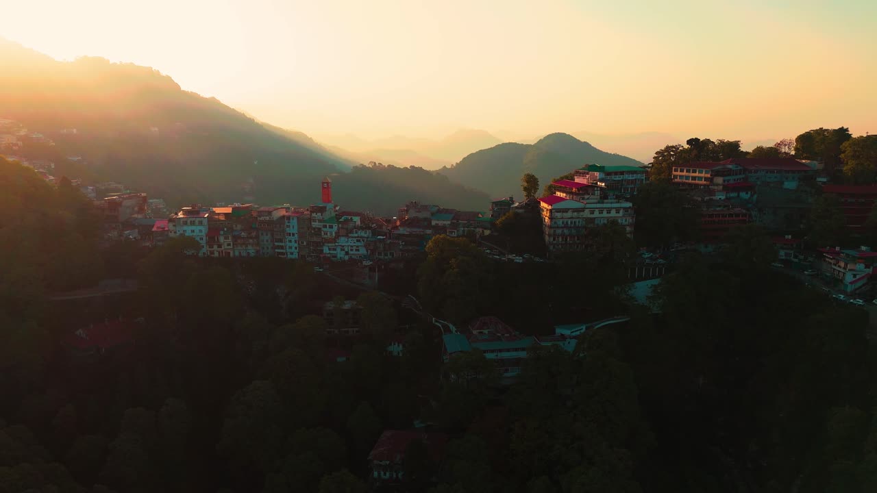 beautiful aerial view of landour at the time of sunrise.
