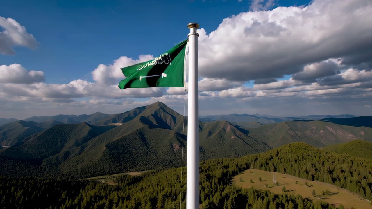 Saudi Arabia Flag on Mountain Peak