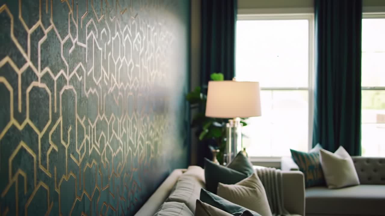 Elegant Living Room Decor Featuring Intricate Wall Design and Tasteful Furnishings for a Stylish Home Atmosphere