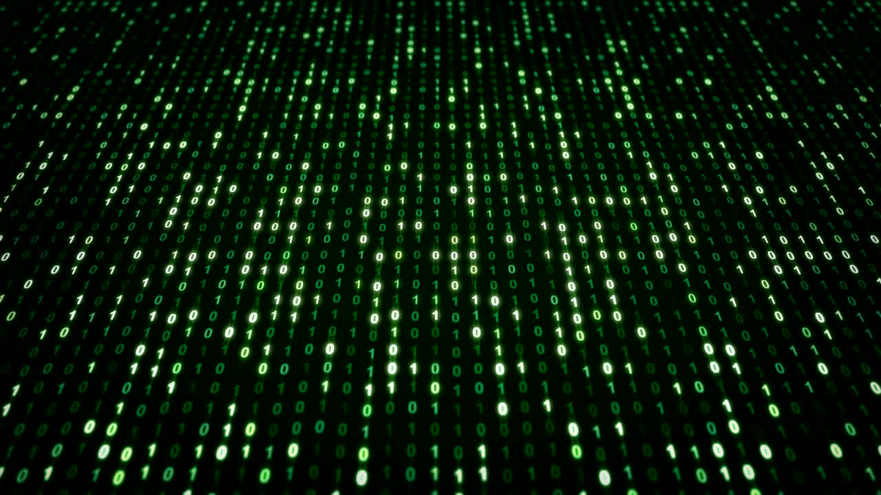 Abstract Futuristic Digital Cyberspace with Binary Code Digits Green Animation Matrix Background