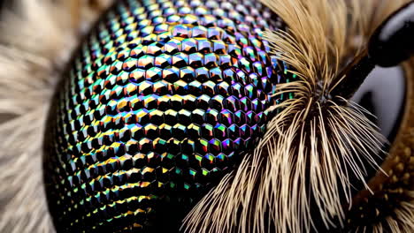 macro close-up of an insect's iridescent compound eye