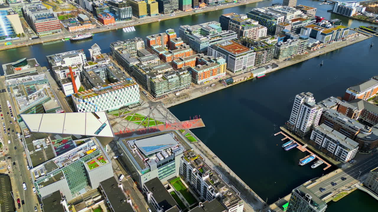 Aerial drone view of Grand Canal Dock and Ringsend in Dublin, Ireland