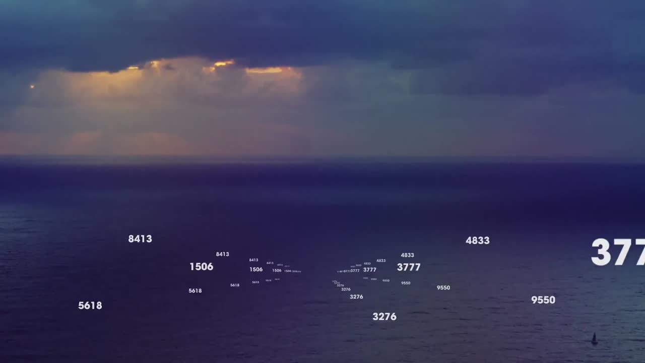 바다와 하늘 위에서 처리되는 번호 네트워크의 애니메이션