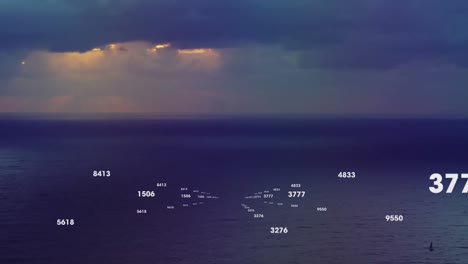 animación de la red de procesamiento de números sobre el mar y el cielo