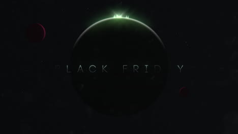 texto de viernes negro con planeta y luz en la galaxia