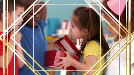 animation of gold pattern over children at birthday party