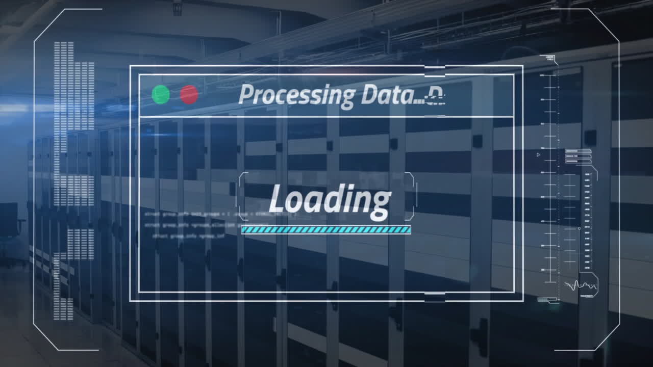 Animation of data processing over server room