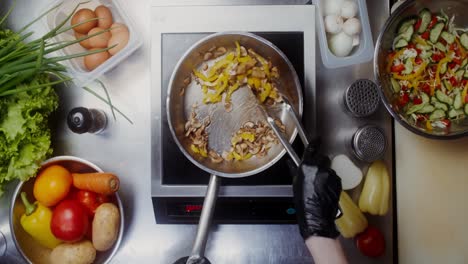 cooking vegetables in a commercial kitchen