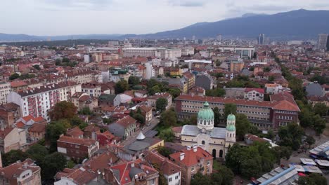 aerial view of sofia bulgaria, downtown neighborhood, buildings and streets