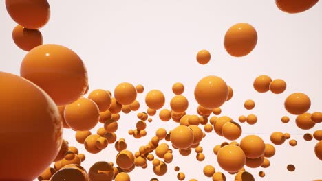 abstract 3d orange plastic balls footage. moving in side direction through static glossy spheres rendering decorative animated background. bright geometric shapes in different sizes 4k video