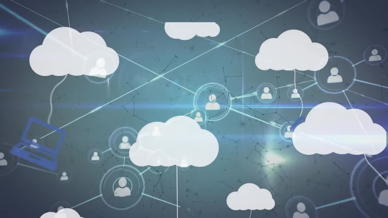 전자 장치와 연결 네트워크로 디지털 클라우드의 애니메이션