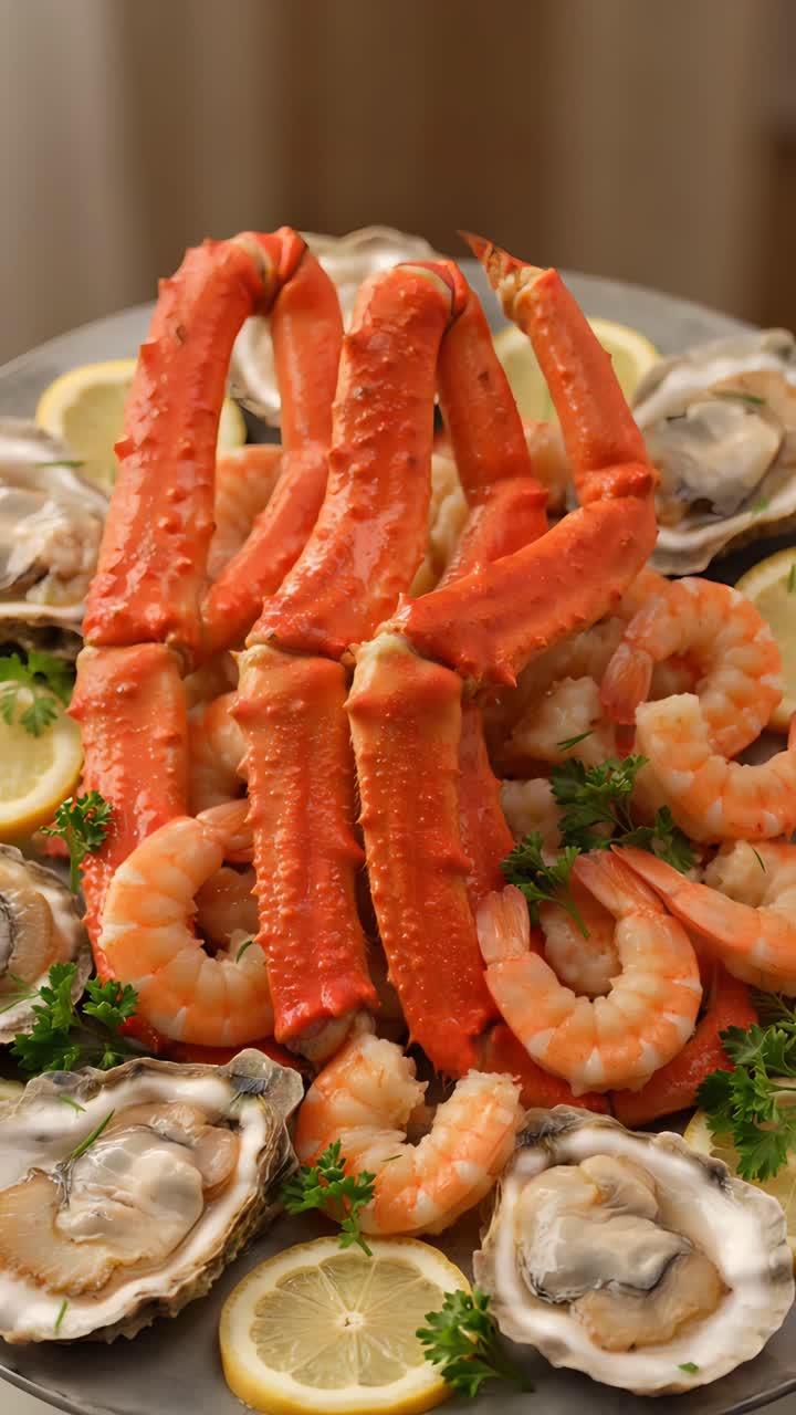 Delicious Seafood on Blurred Background 4K