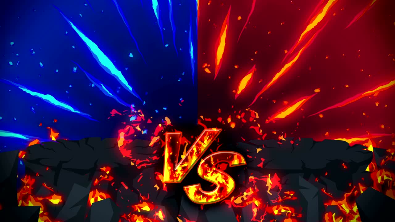 animación de fuego de dibujos animados. fondo de bucle de llama. competencia. juego de batalla. versus icono. vs icono.
