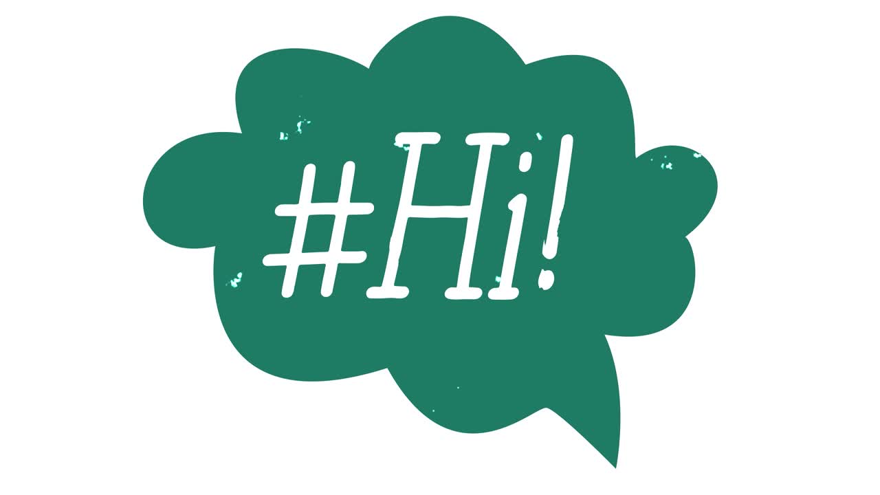 애니메이션: 글자, 문장, 하이,  바탕에 있는 음성 거품; 소셜 네트워크, 만화 또는 만화에 사용할 수 있습니다. 상상력, 아이디어, 스타트업 개념