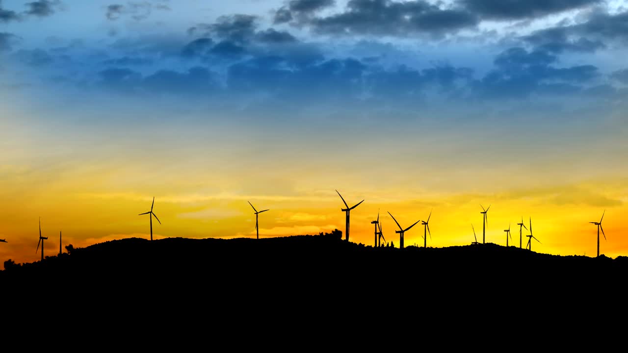 산 의 해가 지는 풍력 터빈의 타임 스 루프, uhd 스 비디오