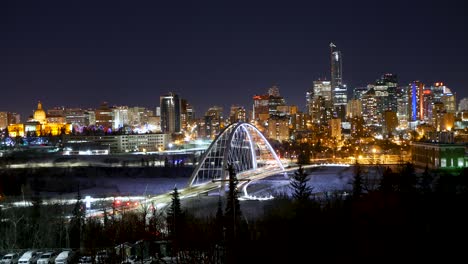 Lapso-De-Tiempo-Del-Paisaje-Urbano-De-Edmonton-En-La-Noche