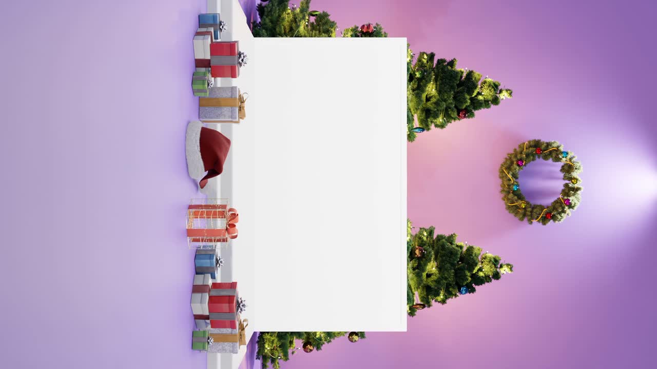 exhibición festiva de vacaciones con decoraciones navideñas maqueta de fondo púrpura vertical