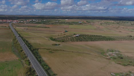 Rural-landscape,-olive-fields-and-road-A-422-at-Fuente-La-Lancha,-Córdoba