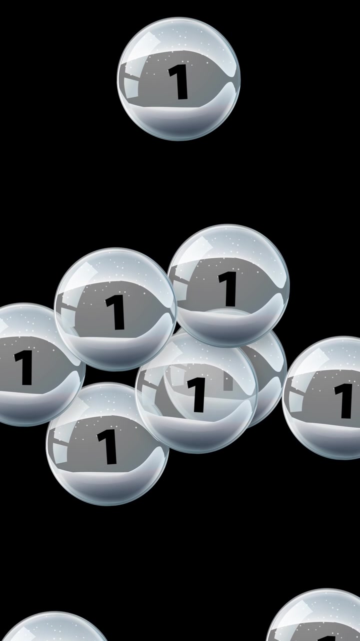 Shiny silver spheres marked with number one fall vertically against a solid black background.