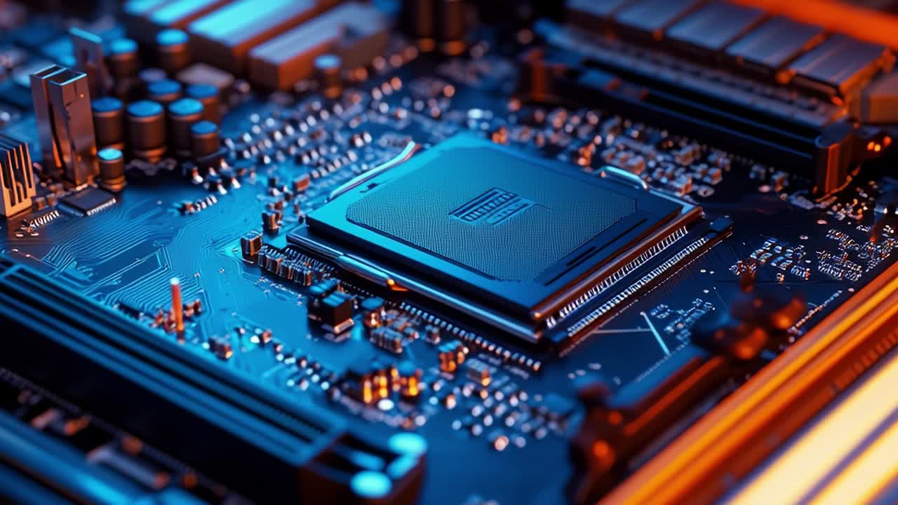 Close up electronic circuit board with cpu cooling system