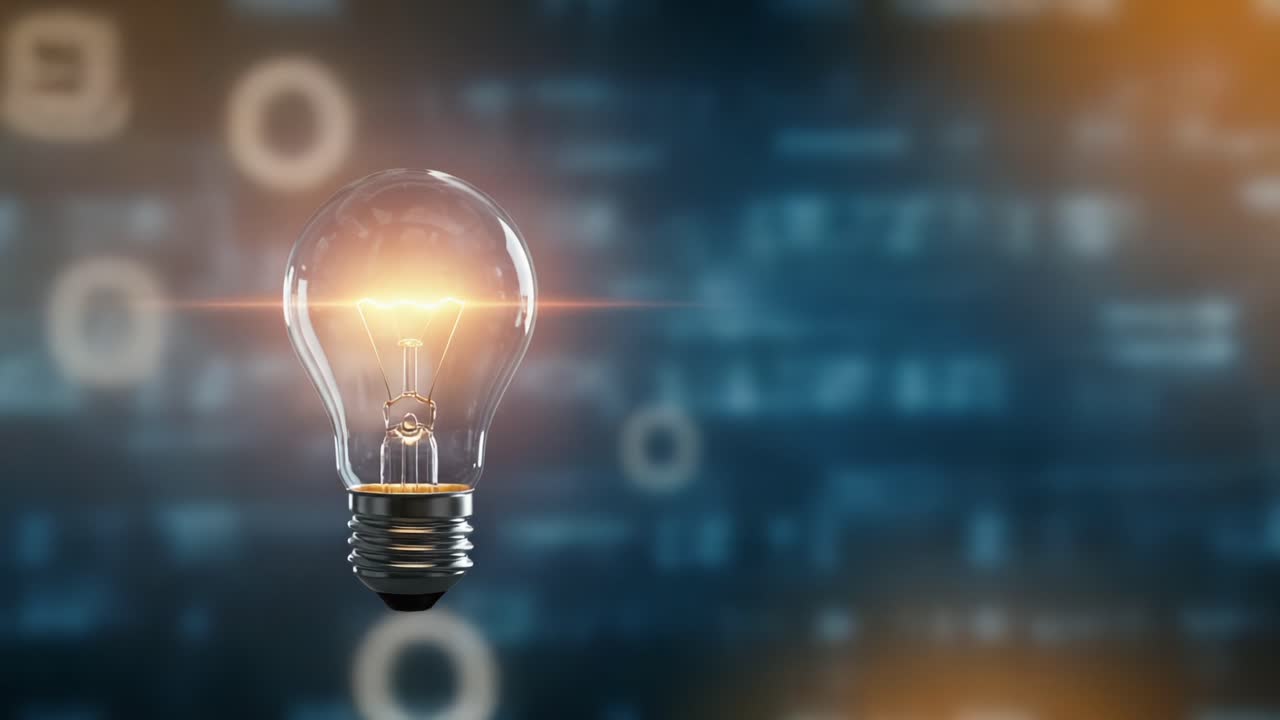 Illuminated Light Bulb Surrounded by a Digital Abstract Background Representing Ideas, Innovation, and Bright Thinking in a Technological World