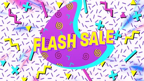 Flash-Sale-Text-Auf-Lila-Banner-Vor-Abstrakten-Bunten-Formen-Auf-Weißem-Hintergrund