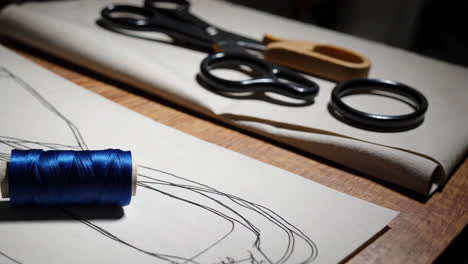 shoe design and sewing tools on a work table