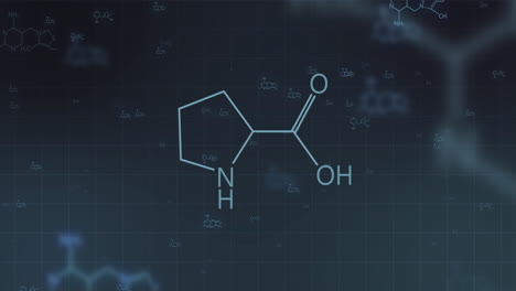 animación de las estructuras de la fórmula química sobre un fondo oscuro