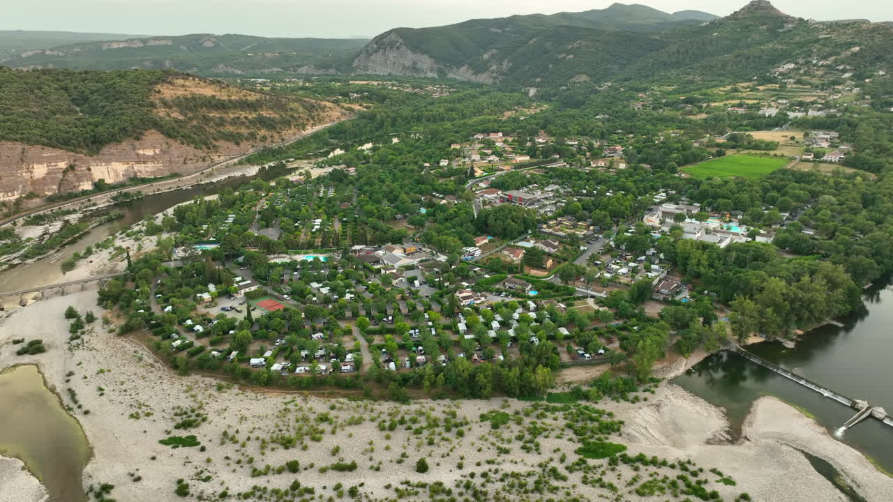 Camping Sandaya Le Soleil Vivarais, Campground In Sampzon, France. Aerial Drone Shot