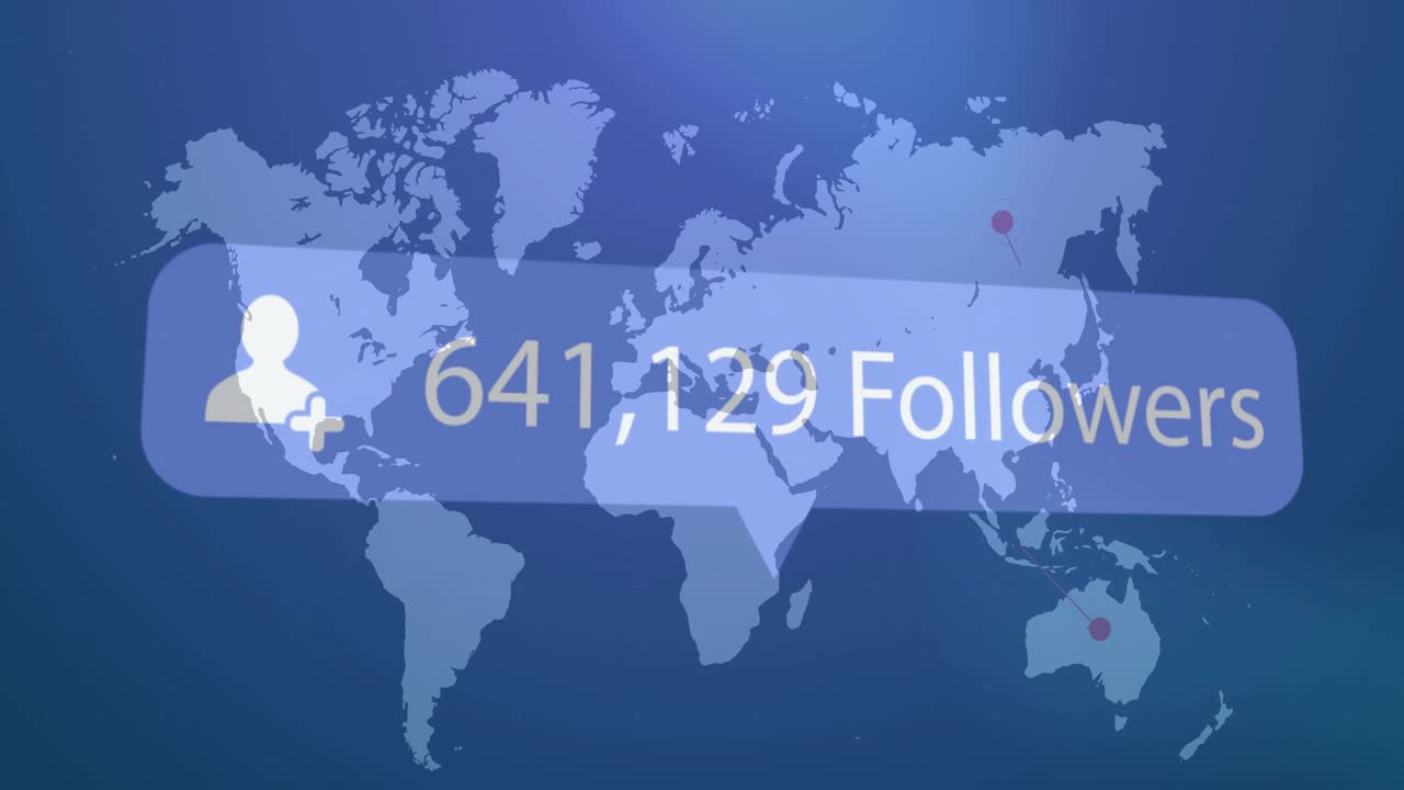 Overlay sliding in, follower counter updating and sending lines toward markers showing growth