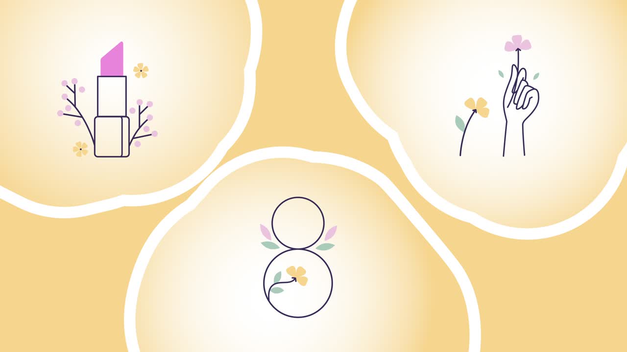 노란색 배경에 국제 여성의 날 아이콘의 4k 비디오